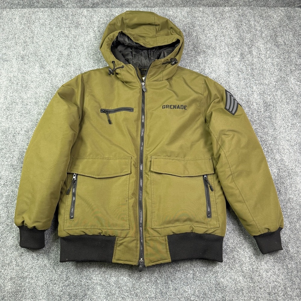 Grenade Mens Snowboard Jacket M Y2K Fatigue Flag Military Olive Insulated Hooded